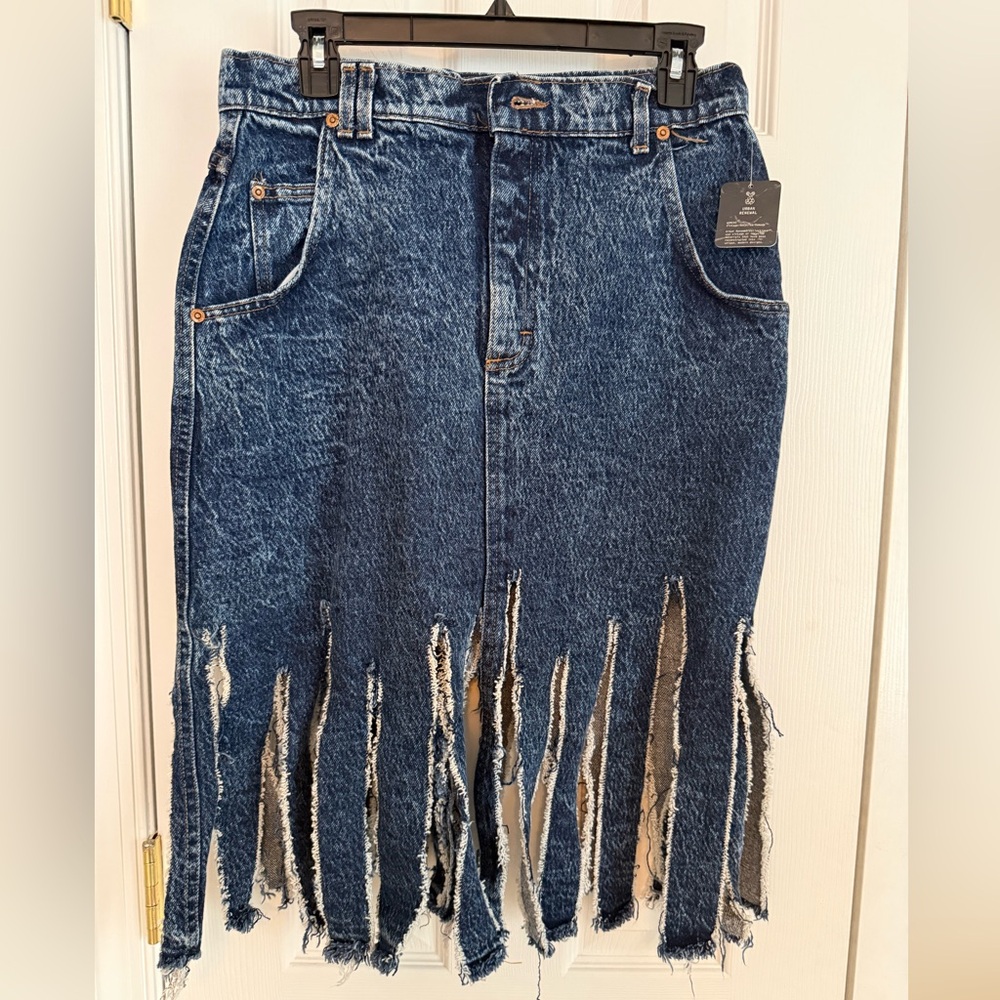 Urban Renewal Blue Asymmetrical Fringe Skirt